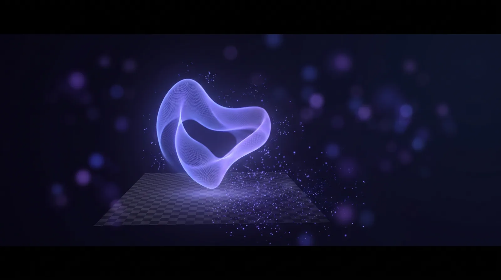 A photographed subject lifting cleanly away from its background, leaving a glowing indigo checkerboard of transparency behind it.