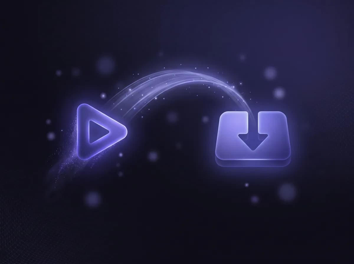 Illustration of the Video Downloader: a video link resolving into a downloadable file.
